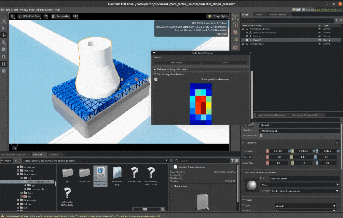 Robotiq TSF-85 tactile sensor simulation in NVIDIA Isaac Sim